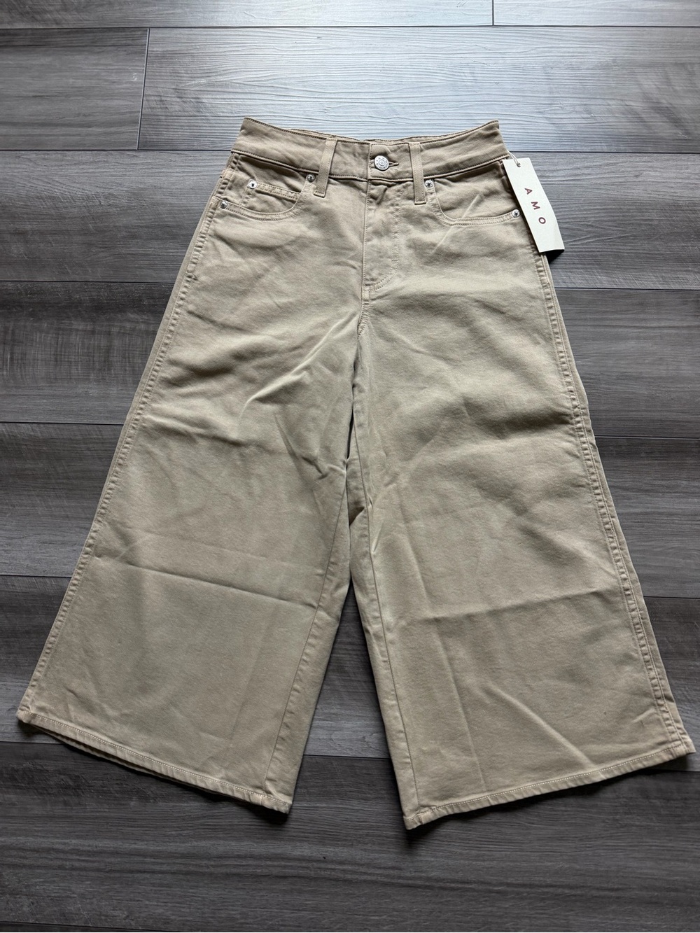 AMO Gabrielle Culotte Wide Leg Cropped Jeans in Khaki